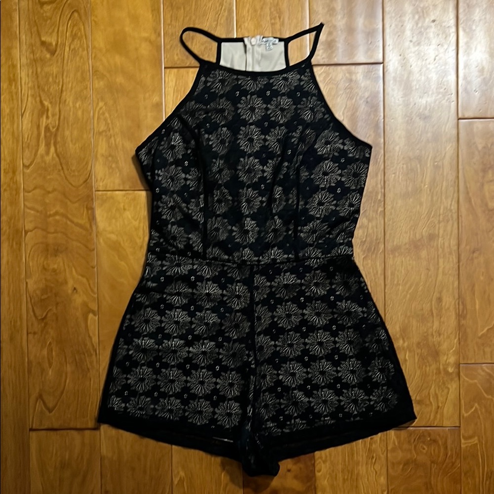 Bleuh Ciel Black Floral Lace Halter Romper Women’s Small Whimsigoth GNO Y2K - Picture 2 of 11